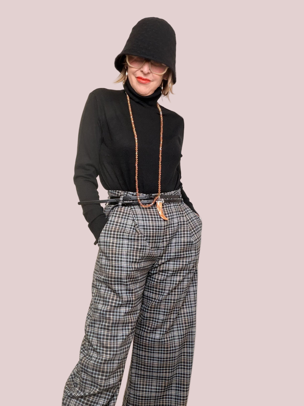 FEMALE - Pantalone Check Wide LD3723/ NERO FEMALE 