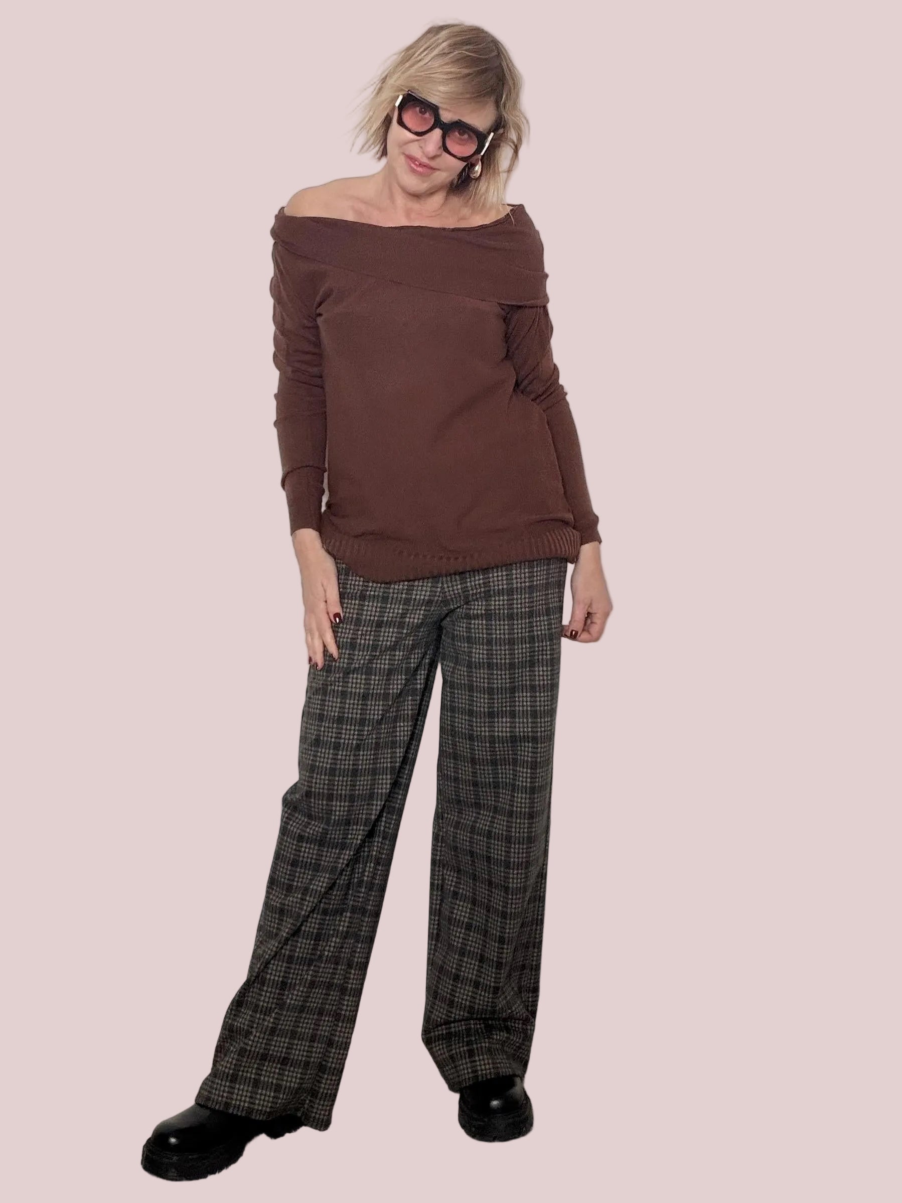 Maglia Scollo Bardot  Comfort Chic dal Tocco Femminile ZS8173/ MORO FEMALE 