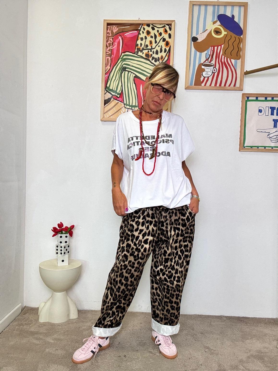 FEMALE - Pantalone leopardato oversize donna  stile casual e grintoso STP20948/ NERO SUSY STAR 