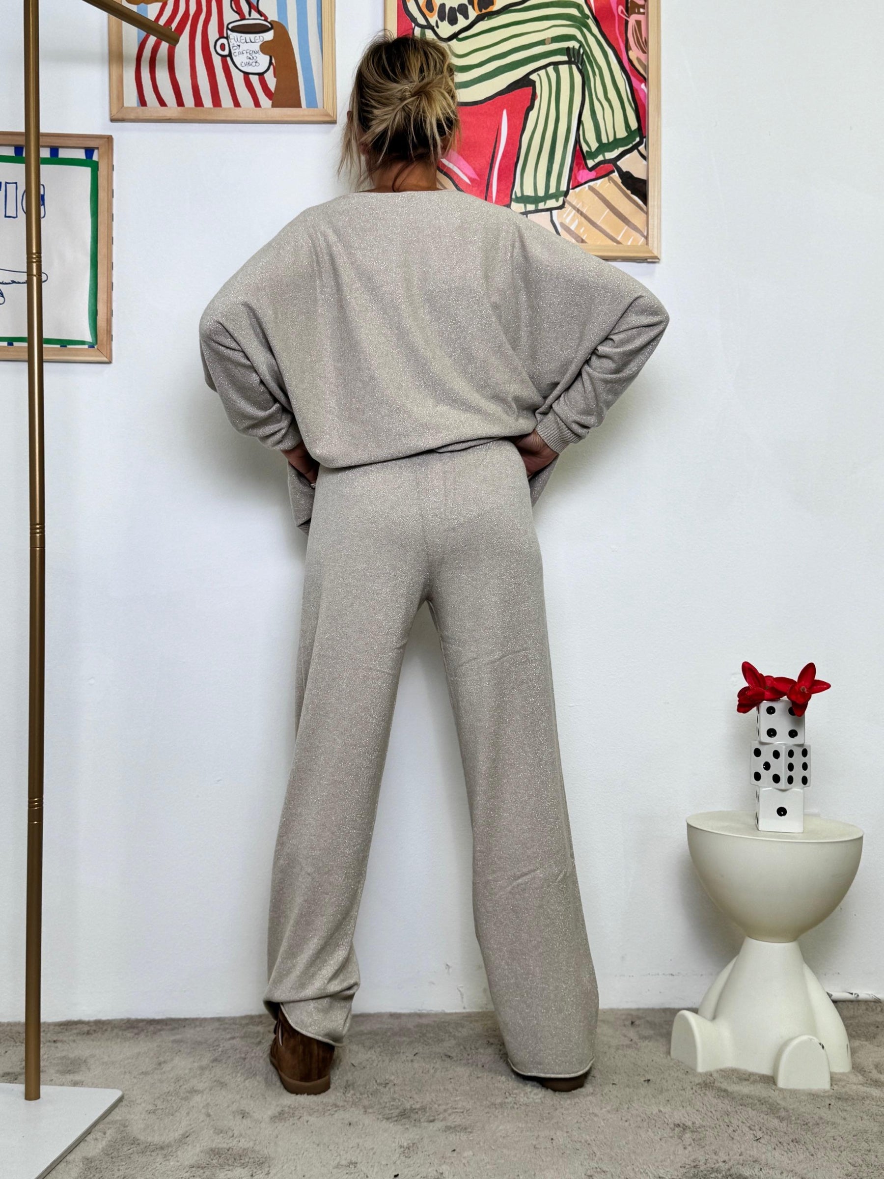 SUSY STAR - Pantalone in Maglia Lurex  Lounge con Luccichio beige ST570188LX/ BEIGE SUSY STAR 