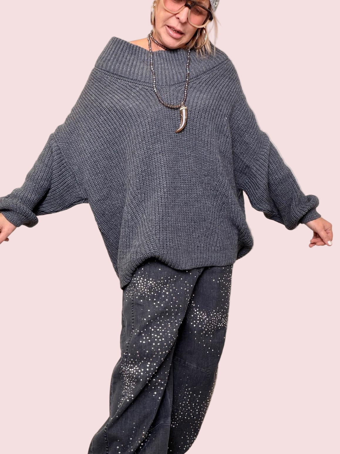 SUSY STAR - MAGLIA SOFT COLLAR GRIGIO 354704/ GRIGIO SUSY STAR 