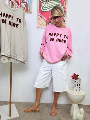 FEMALE -Felpa "Happy To Be Here"  Mood Positivo e Stile Oversize  ROSA R51090/ ROSA FEMALE 