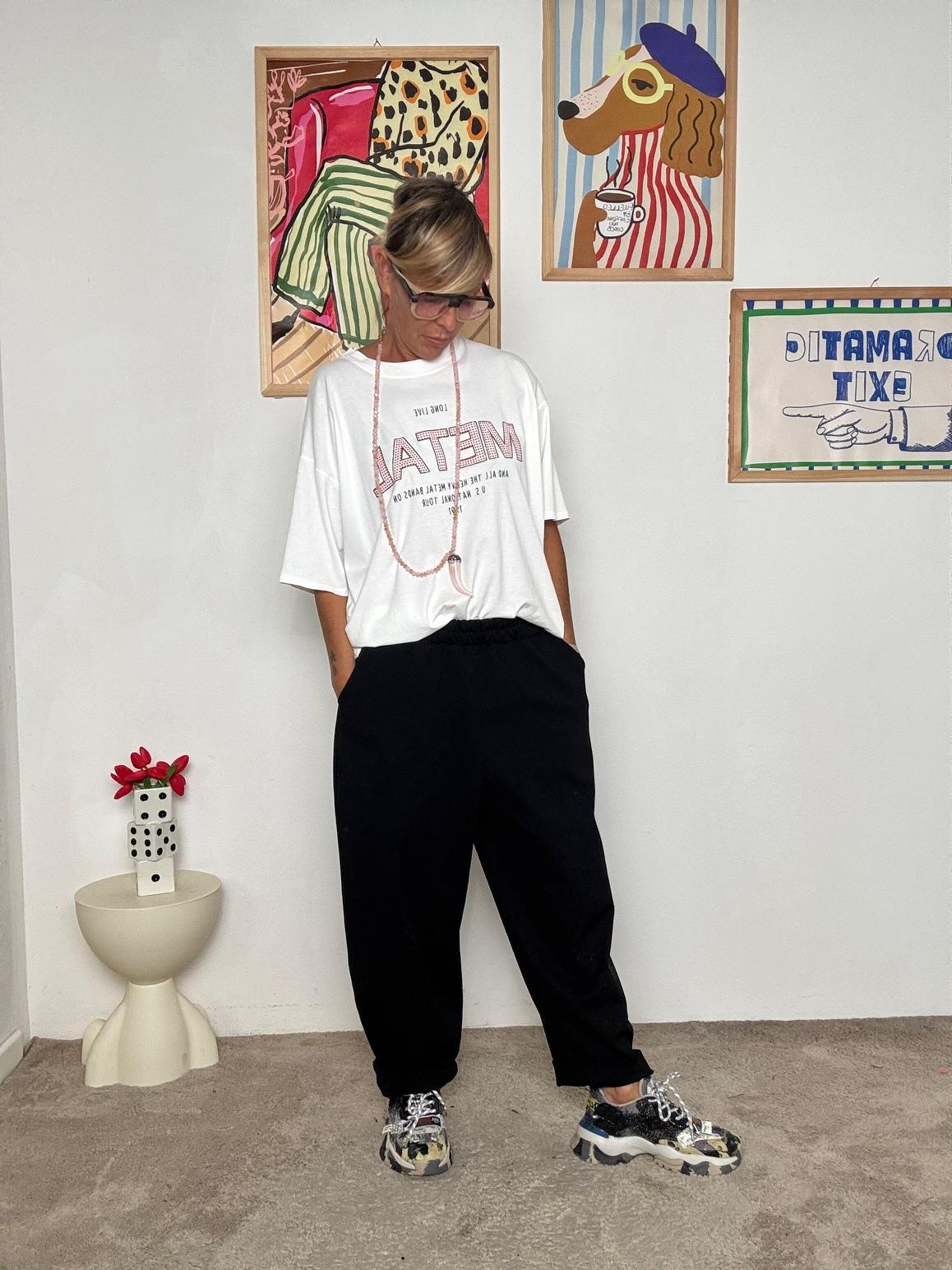 DEJA VU - Pantalone nero punto milano  Stile urban e comodità senza limiti A25RH207/ NERO DEJA VU 