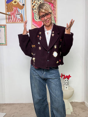 SOUVENIR - Giacca Doppiopetto Bordeaux con Applicazioni Vintage F38X0145/ VINO SOUVENIR 