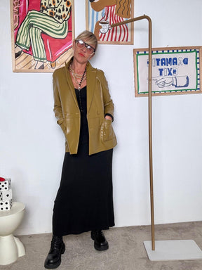 HAVE ONE - Giacca doppiopetto in ecopelle  Verde oliva JMI-P026/ COGNAC HAVE ONE 