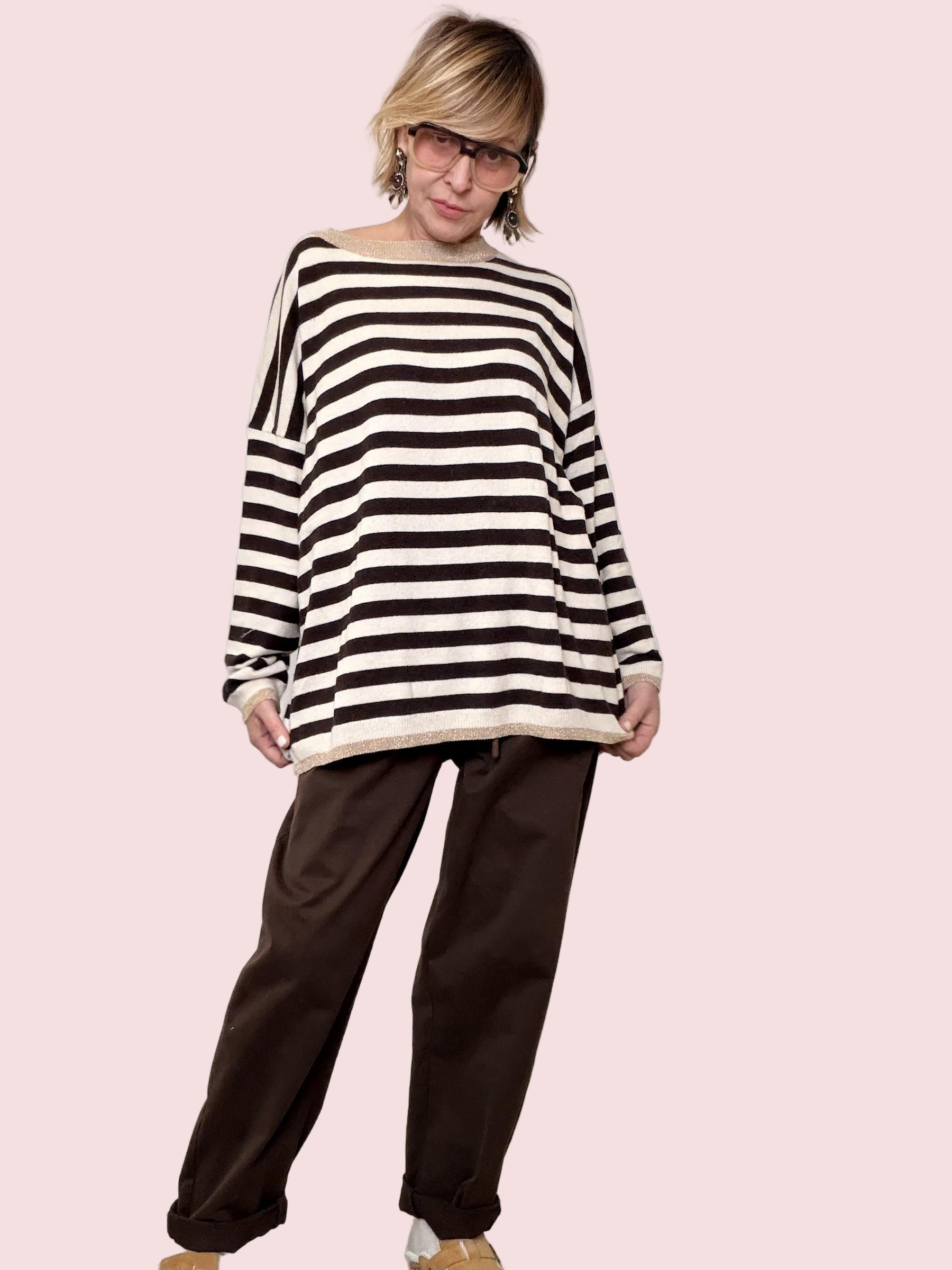 DEJA VU - Maglia Maxi Stripes Soft  la rigata che non ti stanca mai A25SS415/ MORO DEJA VU 