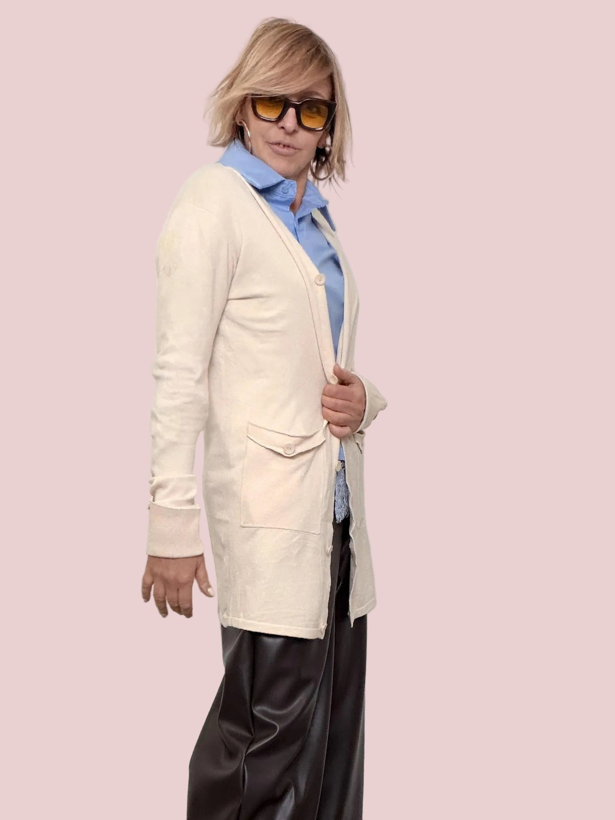 Cardigan lungo con tasche utility ZM1599/ CREMA FEMALE 