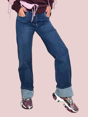 DEJA VU -jeans donna a gamba dritta con risvolto  stile casual contemporaneo A25DB203/ JEANS DEJA VU 