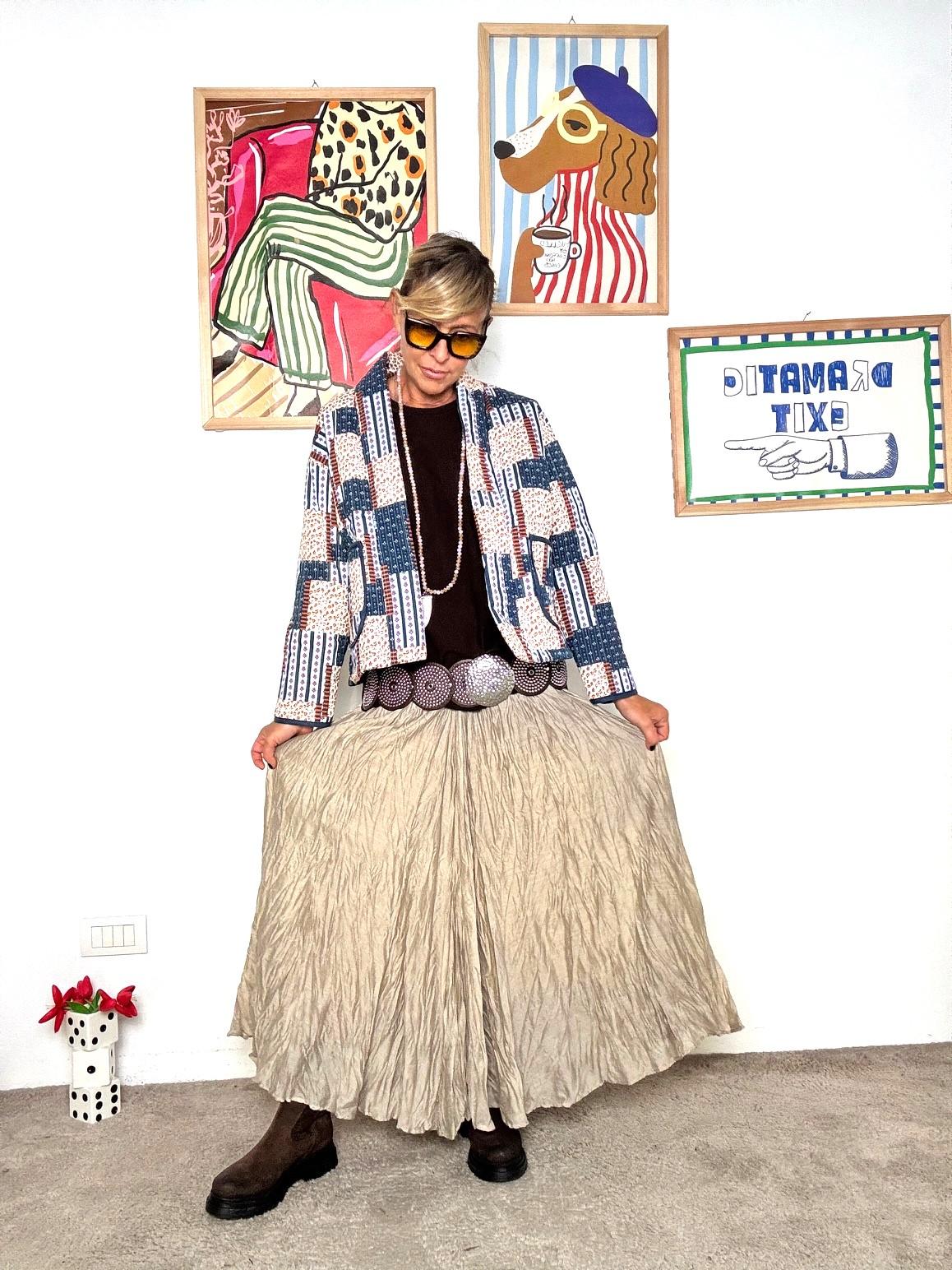 FEMALE - Gonna Lunga Plissé Effetto Stropicciato  Libertà di Movimento, Stile Naturale BEIGE W5852/ BEIGE FEMALE 