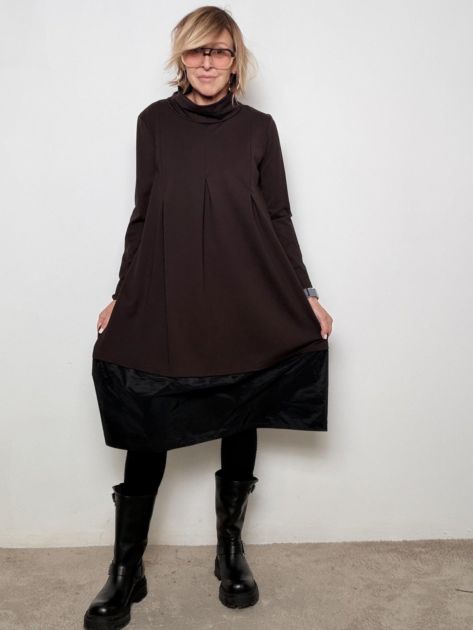 FEMALE - ABITO A DUE STRATI CON COLLO MORBIDO  VOLUME GIOCOSO, STILE ORIGINALISSIMO 39262LMB/ MORO FEMALE 