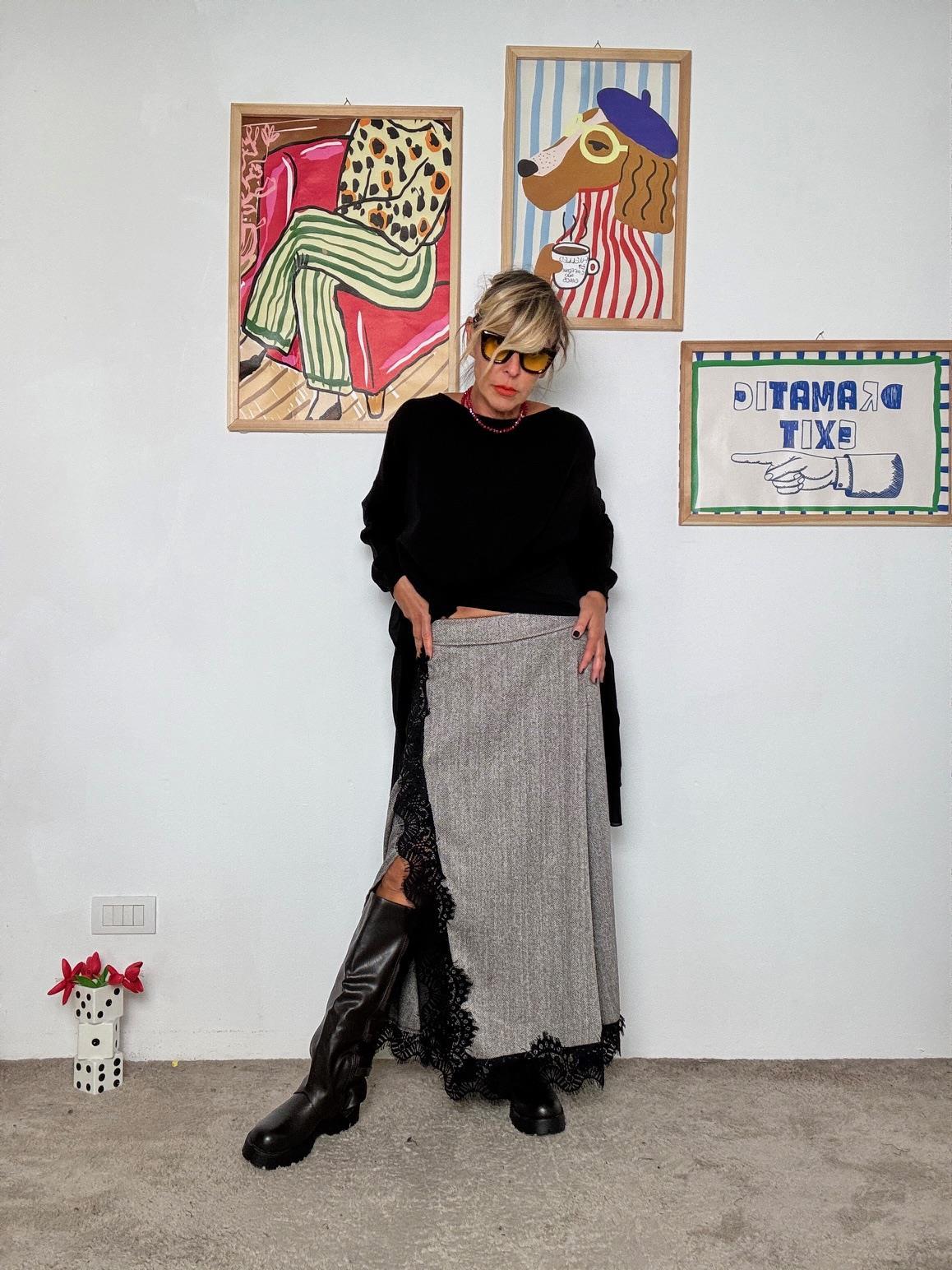 FEMALE  - Gonna lunga con inserto in pizzo coin vele A7893-C17/ SPIGATA BROWN FEMALE 