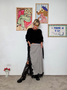 FEMALE  - Gonna lunga con inserto in pizzo coin vele A7893-C17/ SPIGATA BROWN FEMALE 