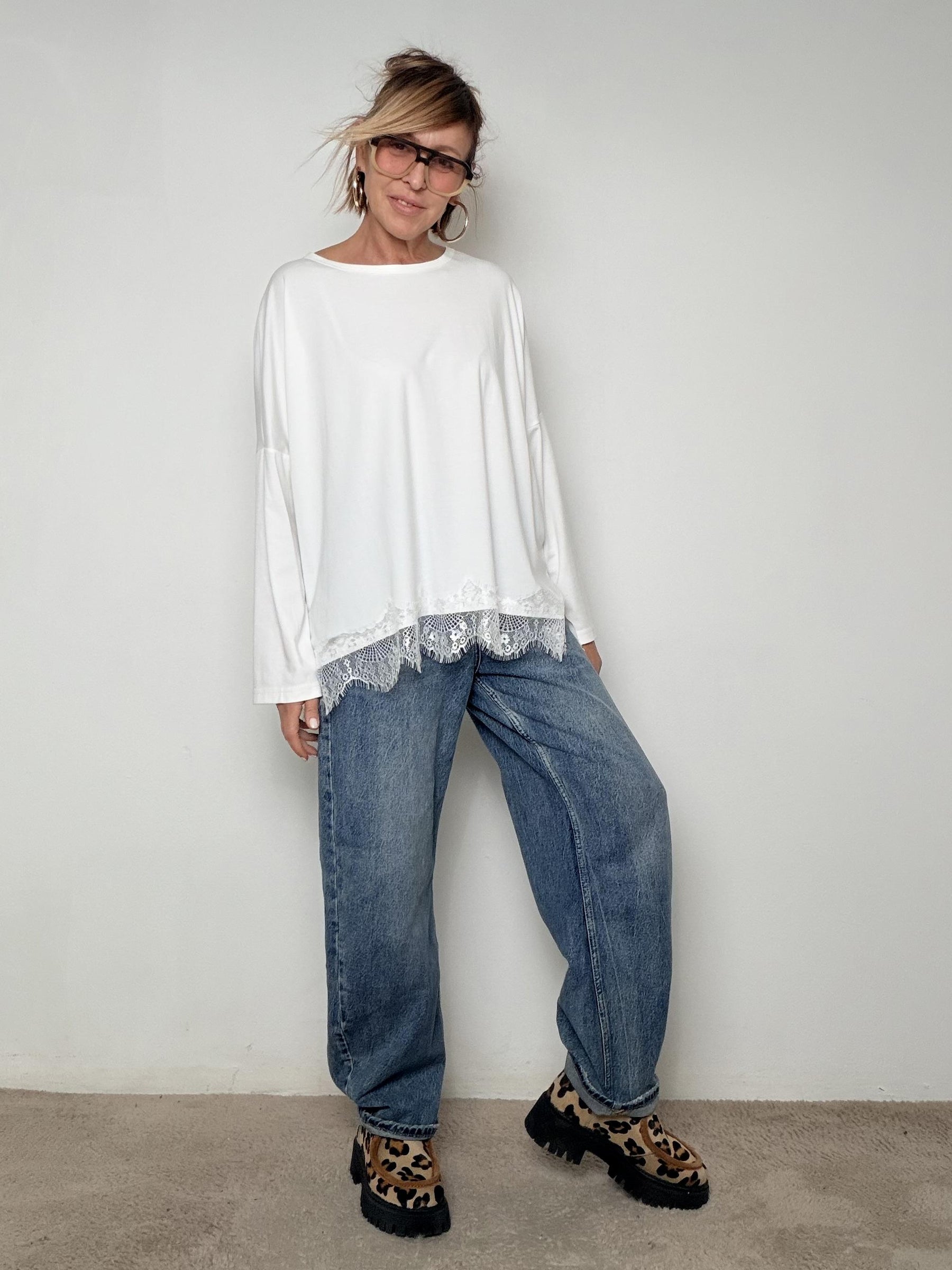 DEJA VU - MAGLIA SOFT CON PIZZO BIANCA A25FL405/ BIANCO DEJA VU 