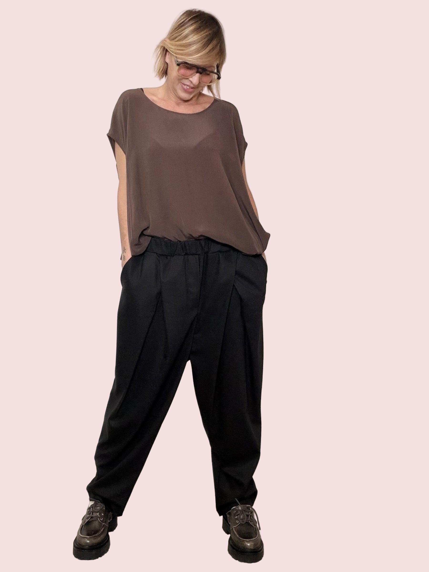 DEJA VU - Pantalone Balloon Comfort A25RH201/ NERO DEJA VU 