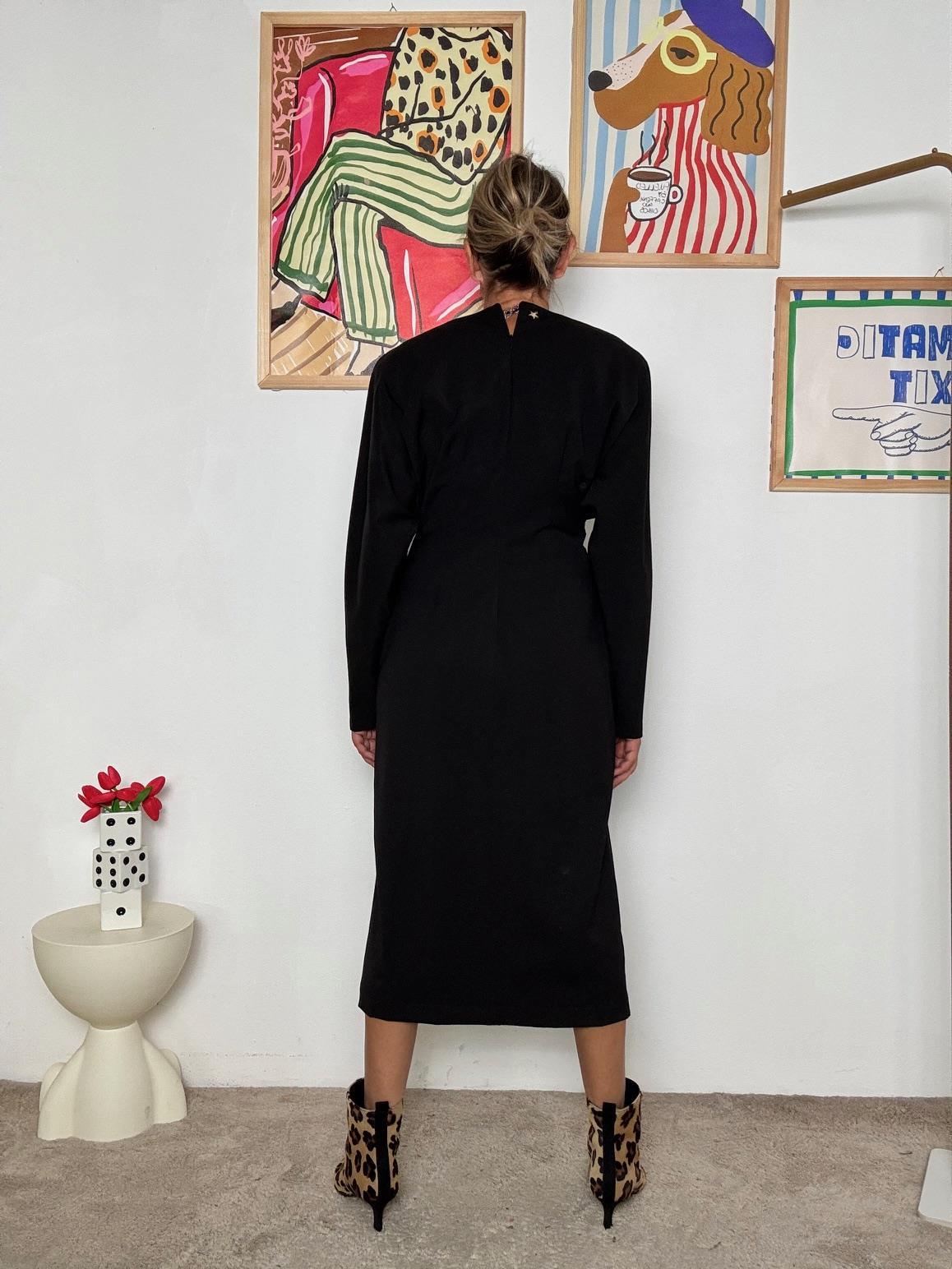 SOUVENIR - Abito nero midi donna con drappeggio  elegante, moderno e super chic F38X0137/ NERO SOUVENIR 