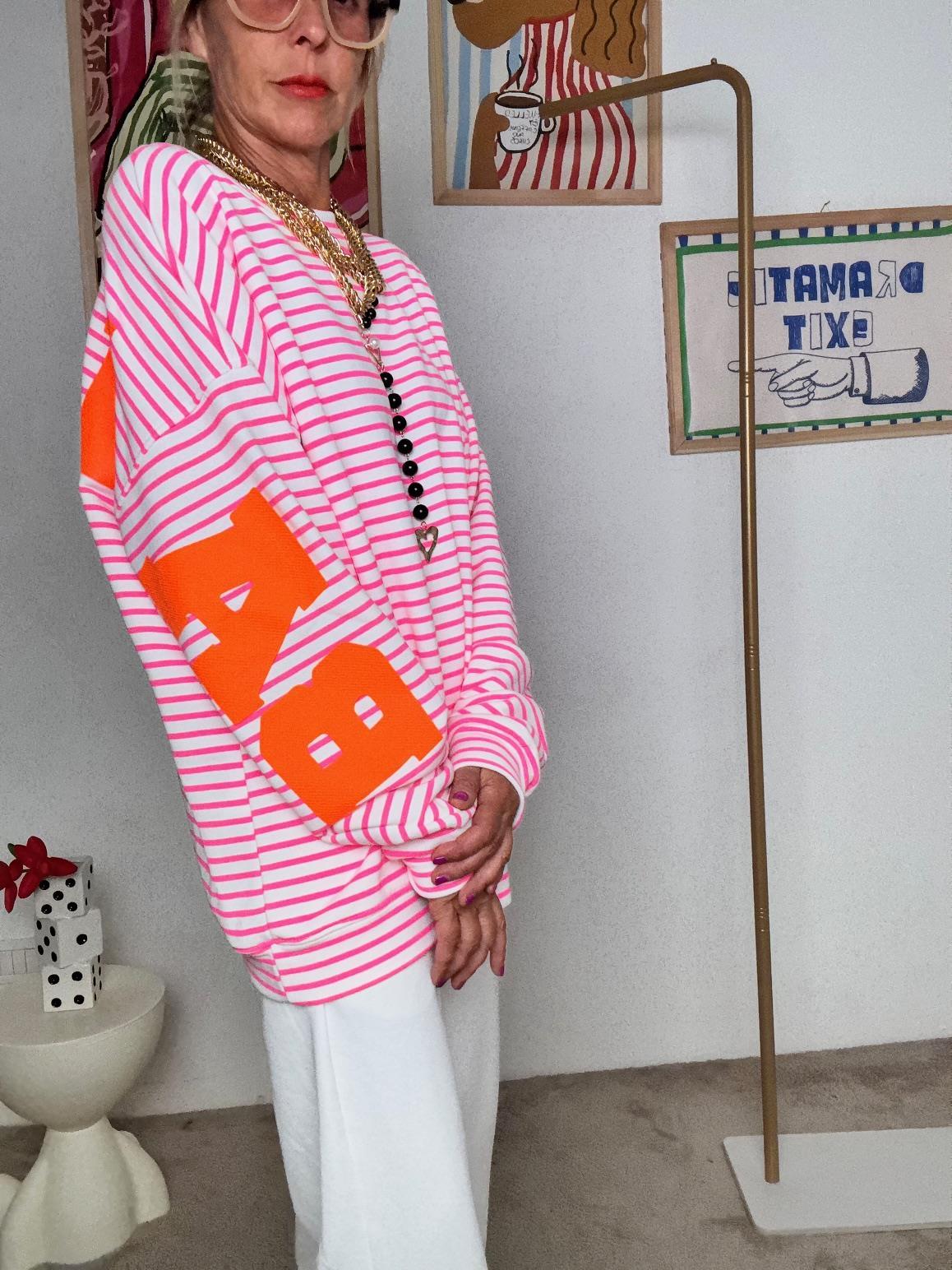 FEMALE - Felpa oversize donna a righe fuxia R7612-BALANCE/ RIGA FUXIA FEMALE 