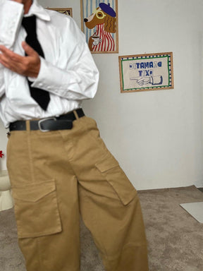 SOUVENIR - Pantaloni Cargo a Gamba Larga Unisex con Tasche Oversize  Colore Sabbia S38M110/ KAKI SOUVENIR 