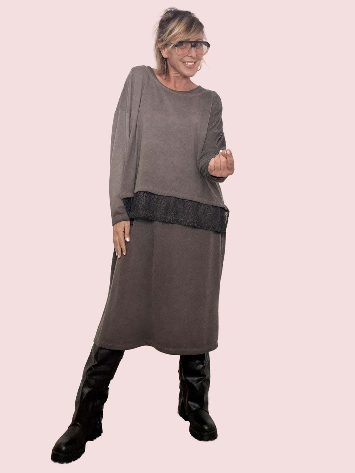 DEJA VU - Completo 2 pezzi Cocoon Layer (abito + maglia) A25RH705/ MORO DEJA VU 