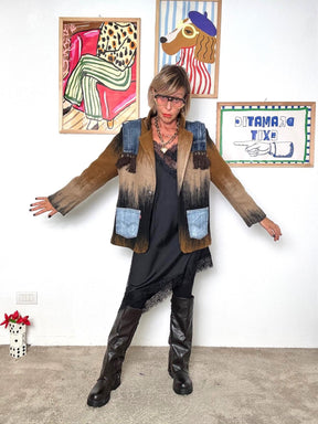 DEJA VU - Giubbotto mix tessuti con frange  Urban Chic Edition marrone A25DL615/ MARRONE DEJA VU 