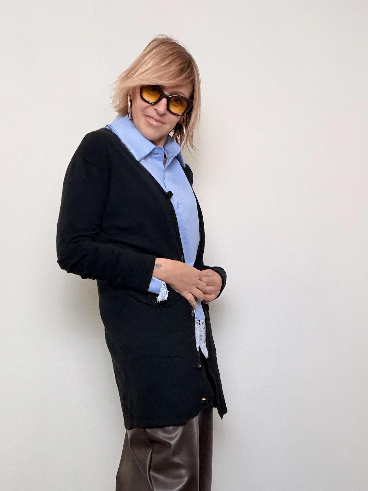 Cardigan lungo con tasche utility ZM1599/ NERO FEMALE 