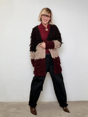 SUSY STAR - Cardigan Soft Patch  Morbido, color block, super carattere STWB1172/ VINO SUSY STAR 