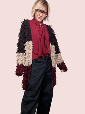 SUSY STAR - Cardigan Soft Patch  Morbido, color block, super carattere STWB1172/ VINO SUSY STAR 