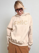 Felpa con cappuccio e scritta ricamata luminosa BEIGE S38M1614/ BEIGE SOUVENIR 