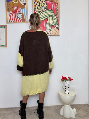FEMALE - Cardigan Oversize a Blocchi di Colore  Avvolgente, Creativo, Super Cozy! CO212732/ MARRONE FEMALE 