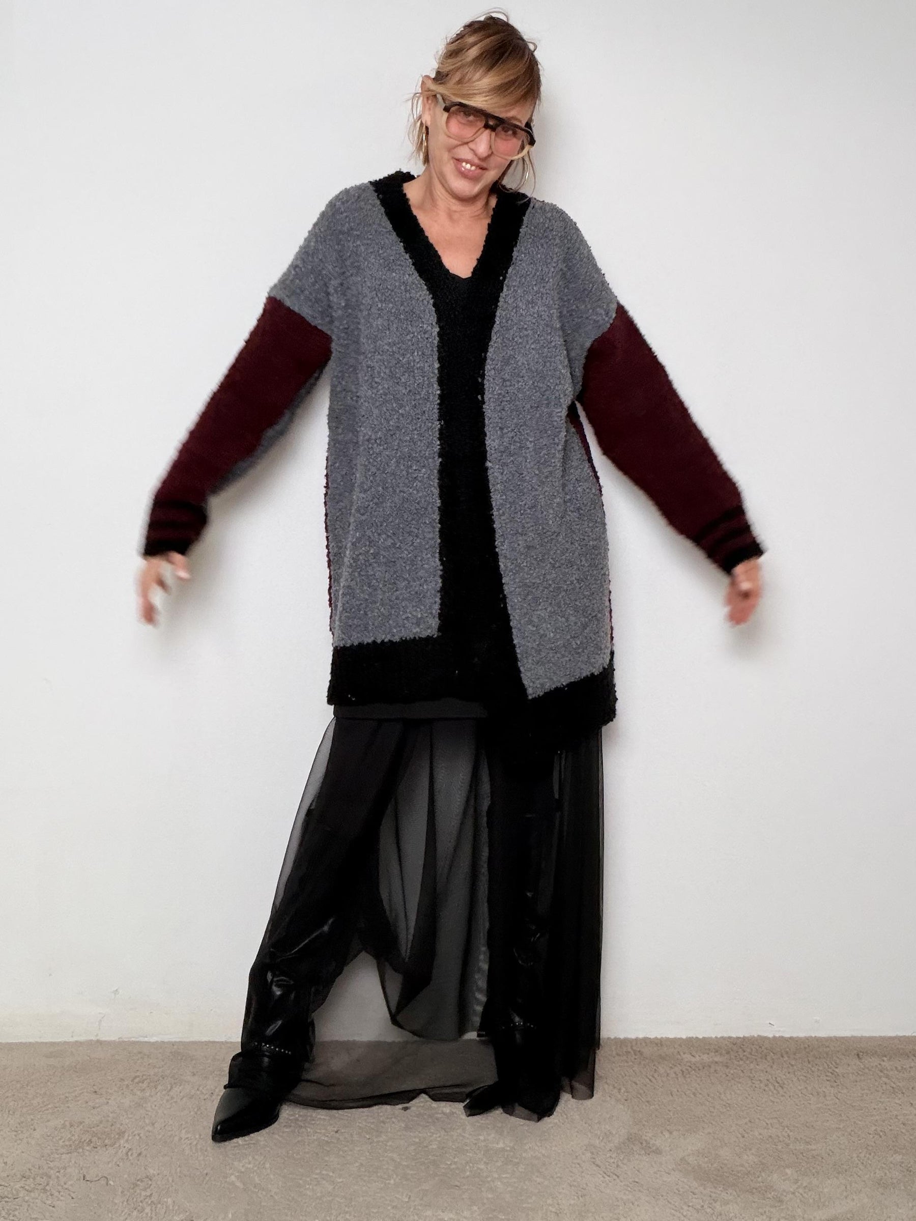 SUSY STAR - CARDIGAN COZY BLOCK ST3WB101/ NERO SUSY STAR 