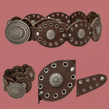 Cintura vintage in pelle con fibbia e borchie argentate – Nero e Moro