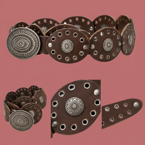 Cintura vintage in pelle con fibbia e borchie argentate – Nero e Moro