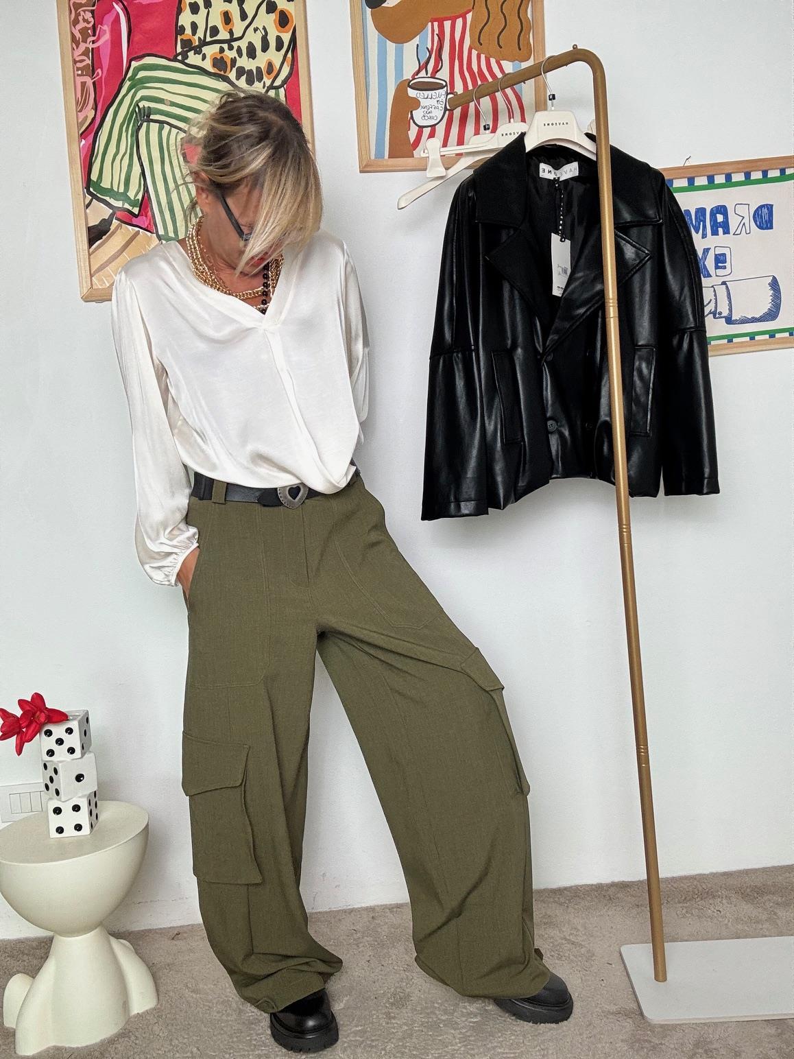 HAVE ONE - Pantaloni cargo larghi  Verde militare PSO-P040/ MILITARE HAVE ONE 