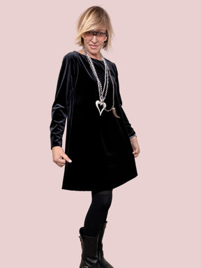FEMALE -ABITO IN VELLUTO MORBIDO  ELEGANZA COZY, LINEA A OVETTO 1818HGR+P/ NERO FEMALE 