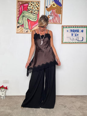 FEMALE - Top/abito in raso moro con pizzo  sensuale e super versatile N1895/ MORO FEMALE 