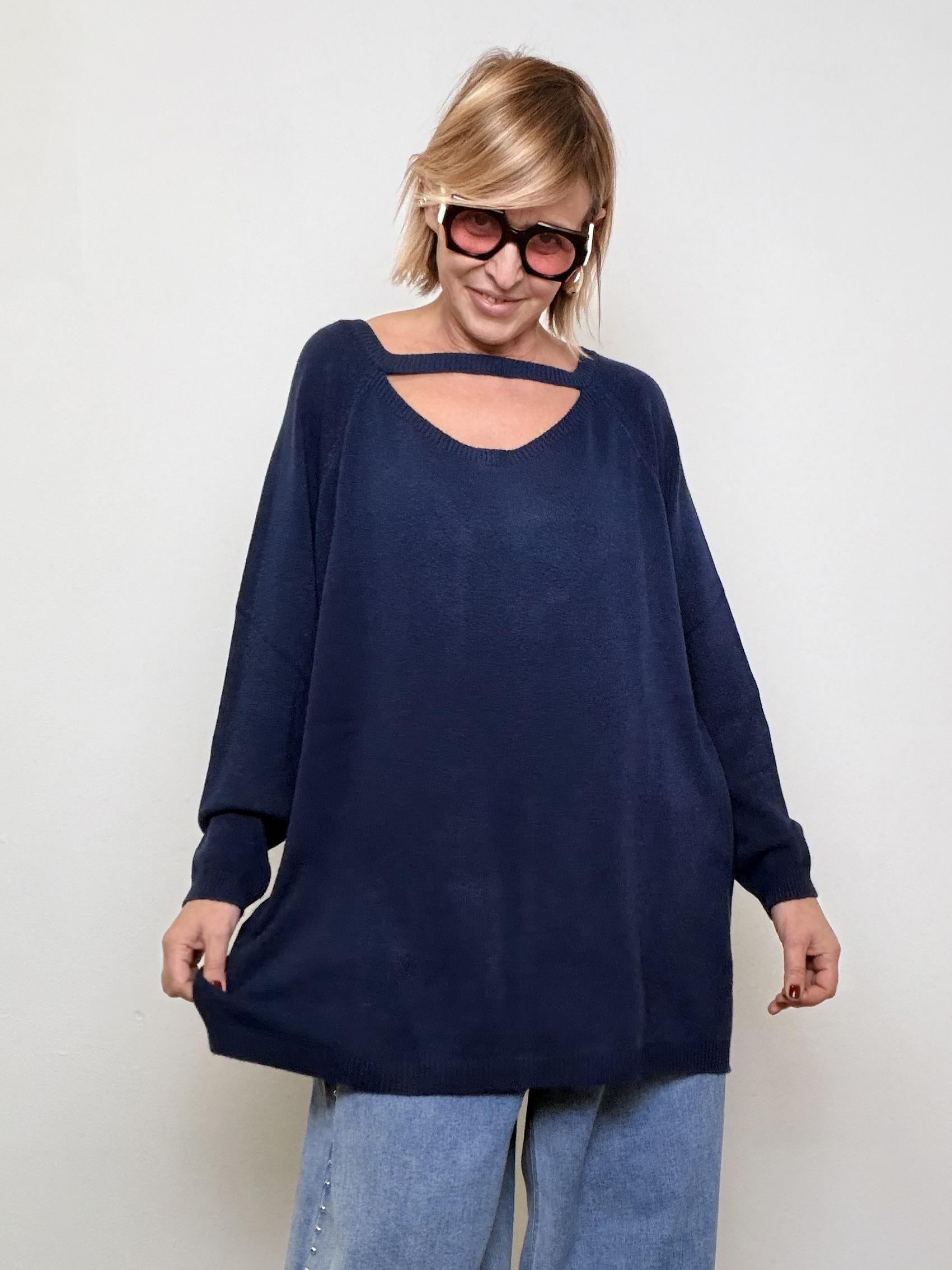 SUSY STAR -Maglia Cut-Out Glam BLU STM92040/ BLU SUSY STAR 