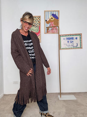 FEMALE - Cardigan lungo donna con frange  stile casual chic e originale moro L5M253/ MORO FEMALE 