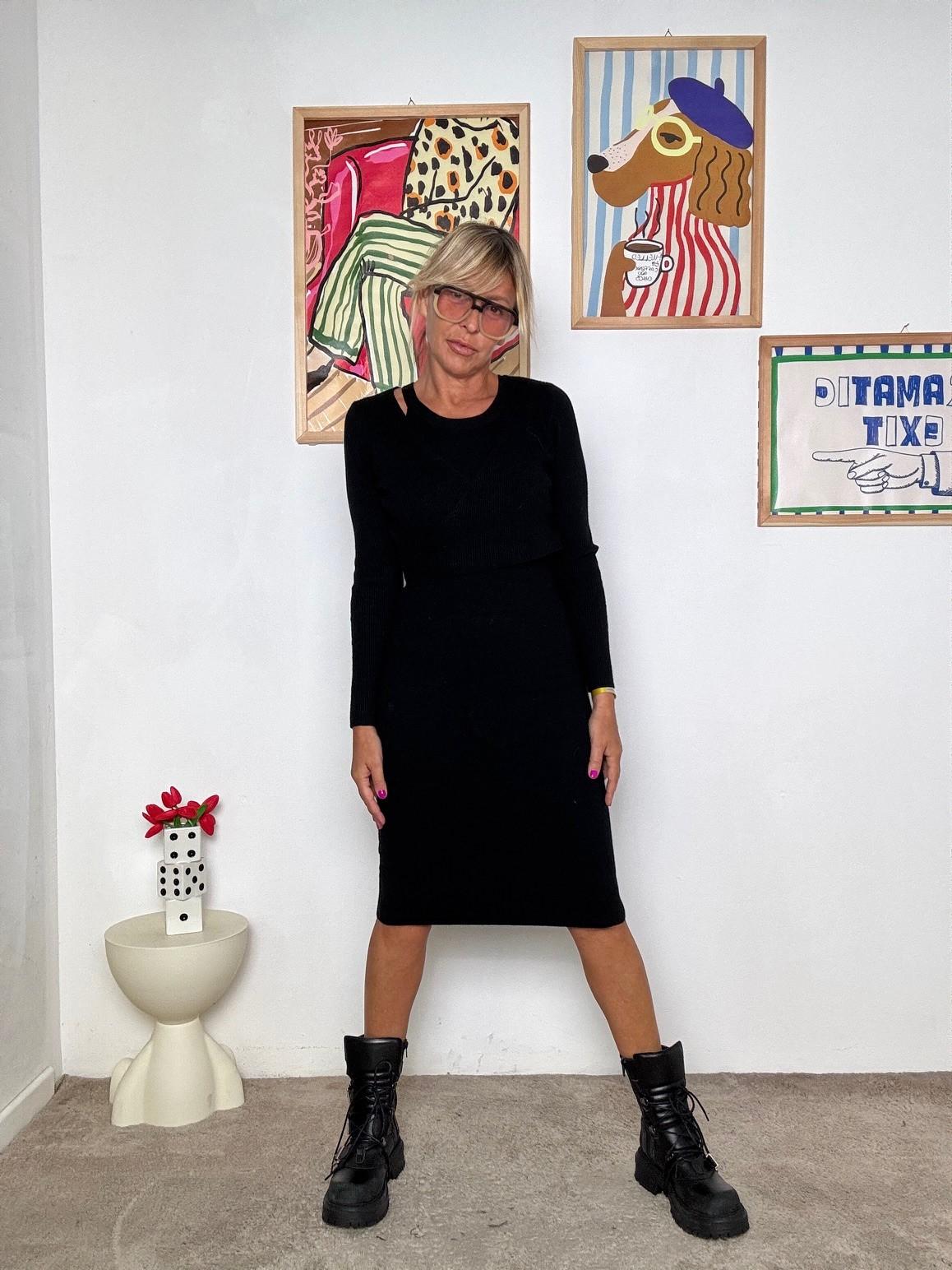 FEMALE - twin set abito + cardigan: elegante, versatile e super femminile VA837/ NERO FEMALE 