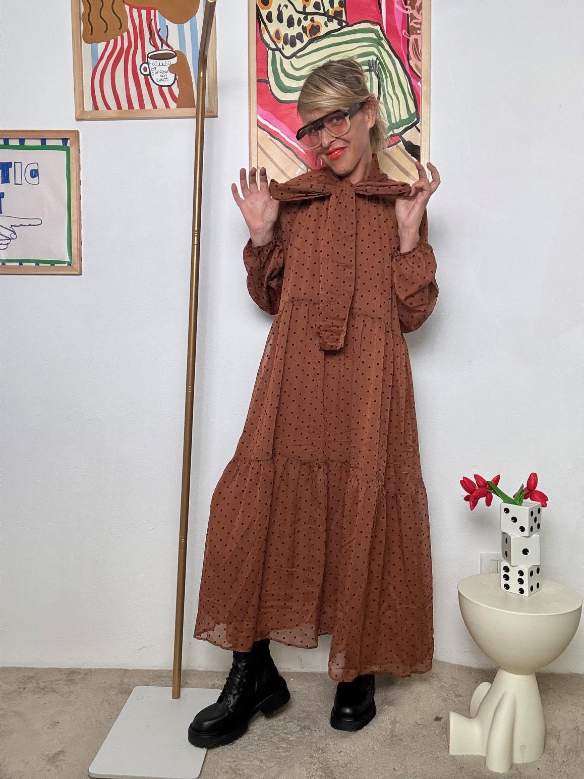 FEMALE - Abito Pois e Poesia  Romantico, Svolazzante, Iconico TABACCO W5903/ TABACCO FEMALE 