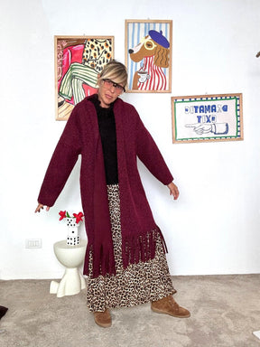 FEMALE - Cardigan lungo donna con frange  stile casual chic e originale BORDEAUX L5M253/ BORDEAU FEMALE 