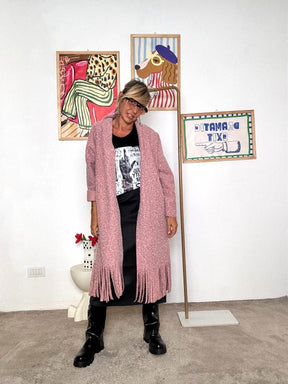 FEMALE - Cardigan lungo donna con frange  stile casual chic e originale rosa L5M253/ ROSA ANTICO FEMALE 