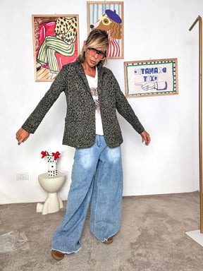 SUSY STAR - Giacca leopardata donna  blazer animalier casual chic VERDE ST50152/ VERDE SUSY STAR 