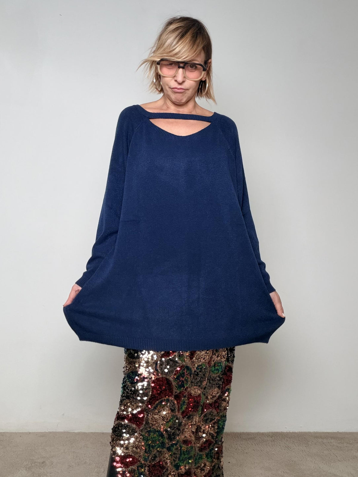 SUSY STAR -Maglia Cut-Out Glam BLU STM92040/ BLU SUSY STAR 