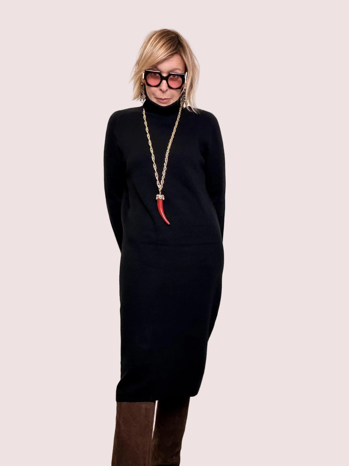 Abito Midi Collo Alto Linea Morbida NERO ZS3077/ NERO FEMALE 