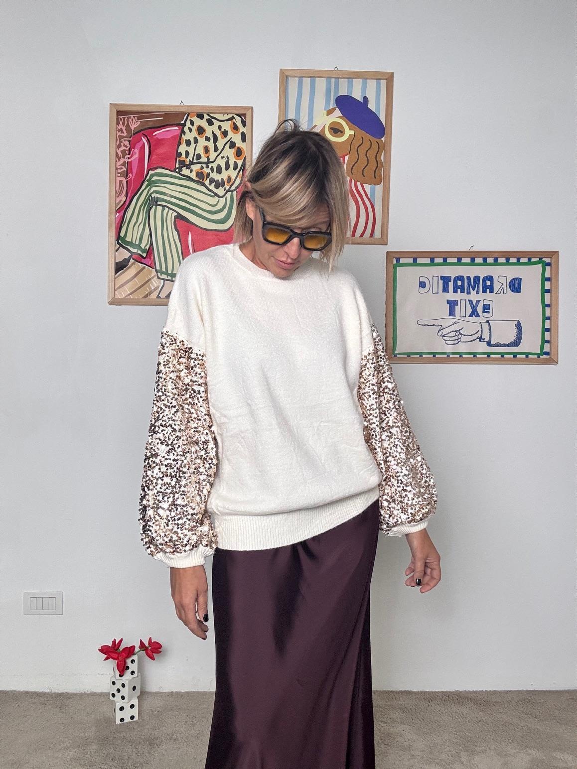 FEMALE - MAGLIA SPARKLE SLEEVES ZM37030/ BURRO FEMALE 