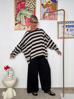 FEMALE - Felpa oversize a righe  Stile casual chic R51205/ RIGA NERA FEMALE 