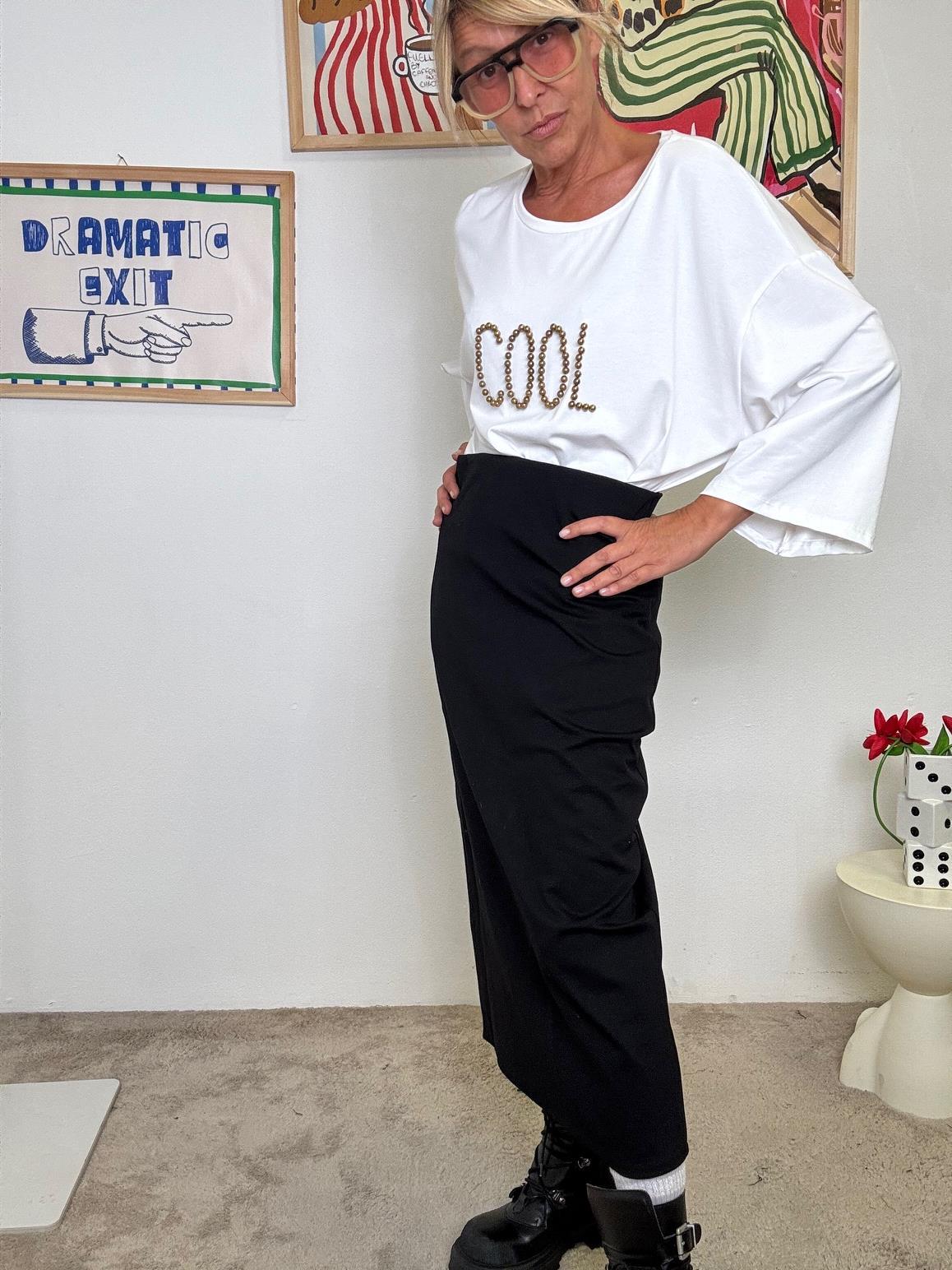 SUSY STAR - Gonna Nera punto milano Longuette a Vita Alta  Minimalismo con Carattere ST5725/ NERO SUSY STAR 