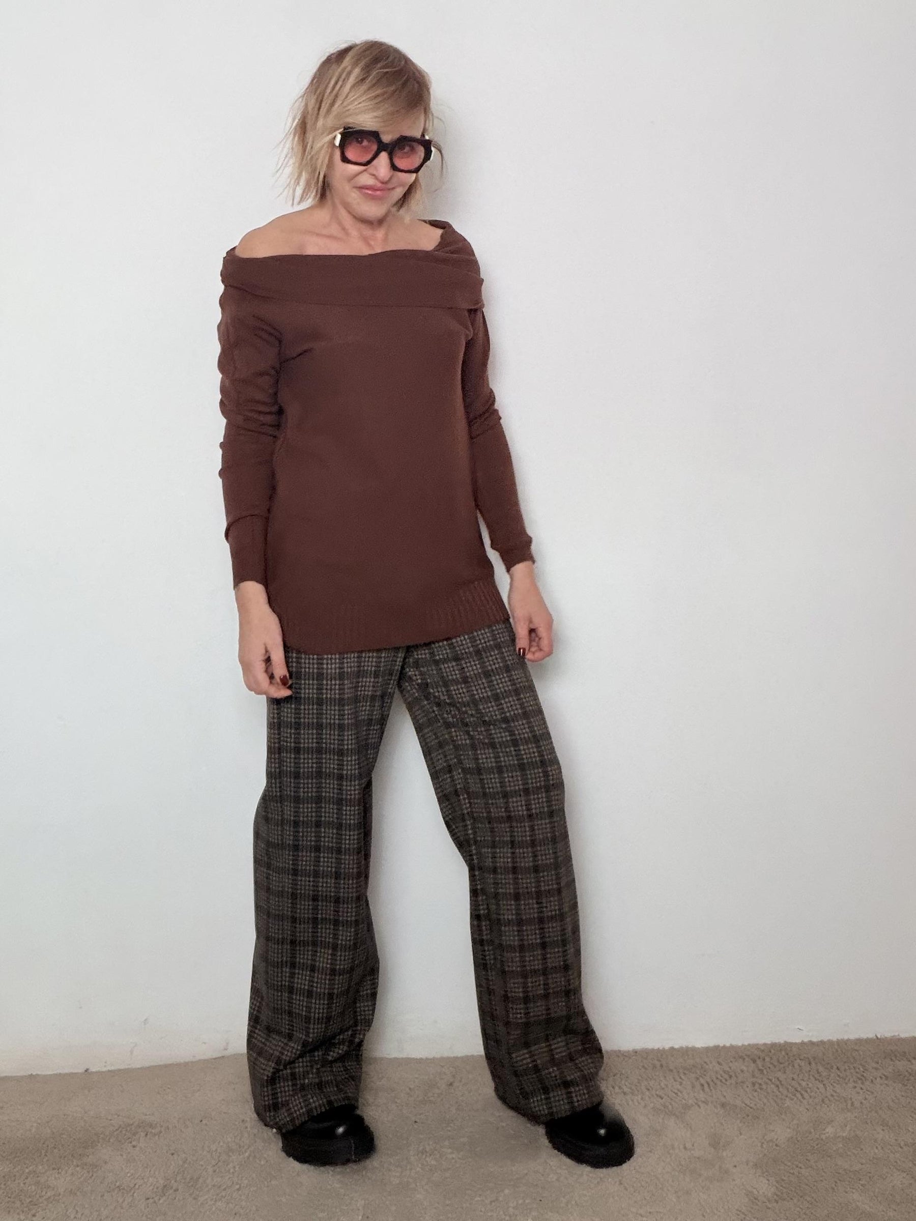 Pantalone a Quadri  Comfort Chic dal Gusto Retrò 33279FGHT/ CHECK MARRONE FEMALE 