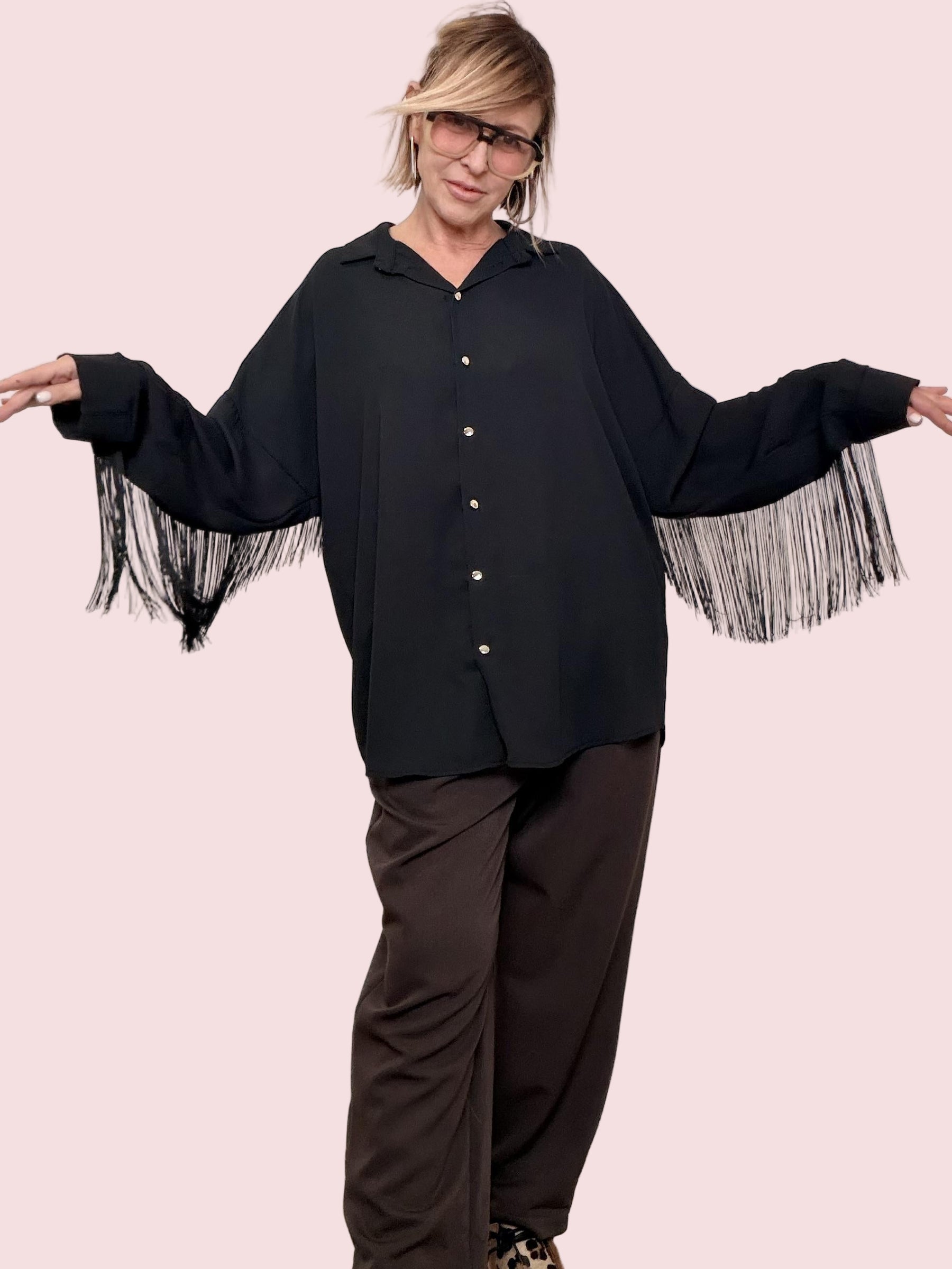 SUSY STAR - Camicia Fringe Flow  scenografica, fluida e super divertente STS7315/ NERO SUSY STAR 
