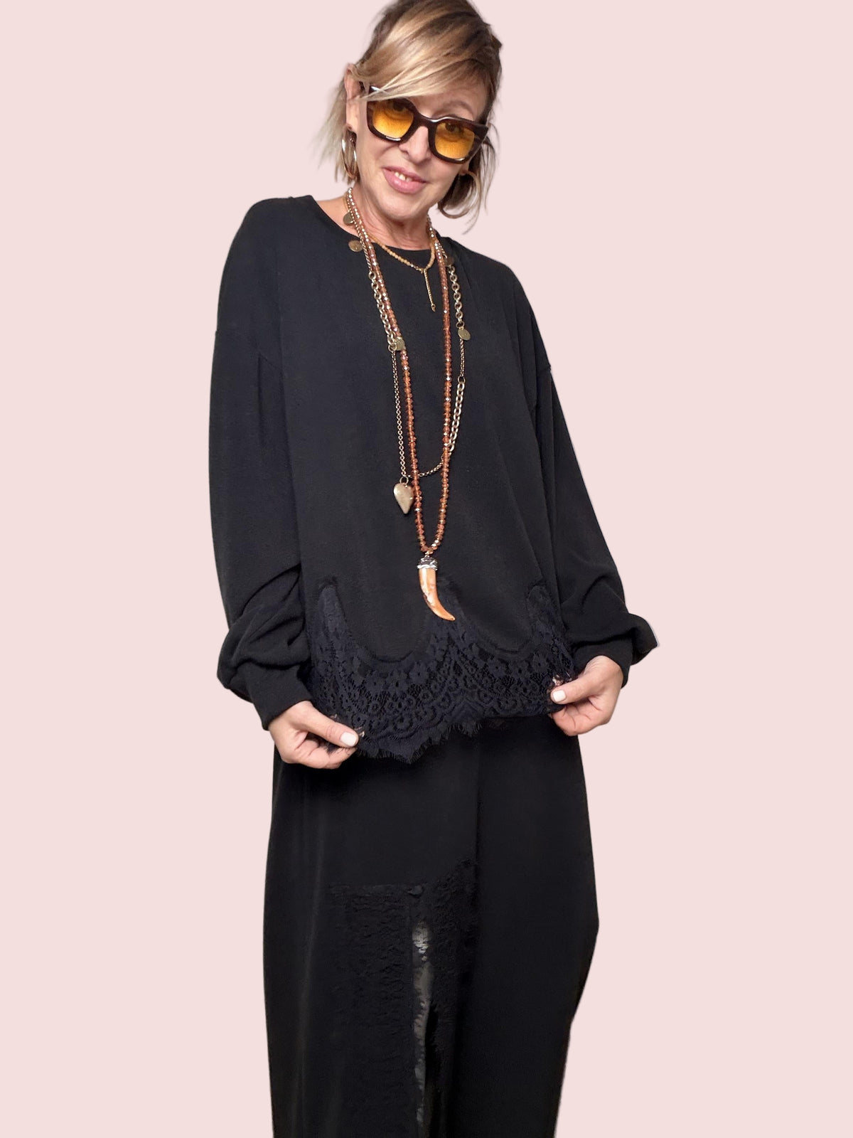 SUSY STAR - MAGLIA SOFT LACE TOUCH STSS3209/ NERO SUSY STAR 