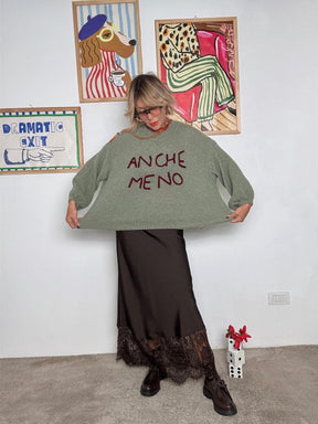 FEMALE - Maglia over con scritta ANCHE MENO SALVIA A3019/ SALVIA FEMALE 